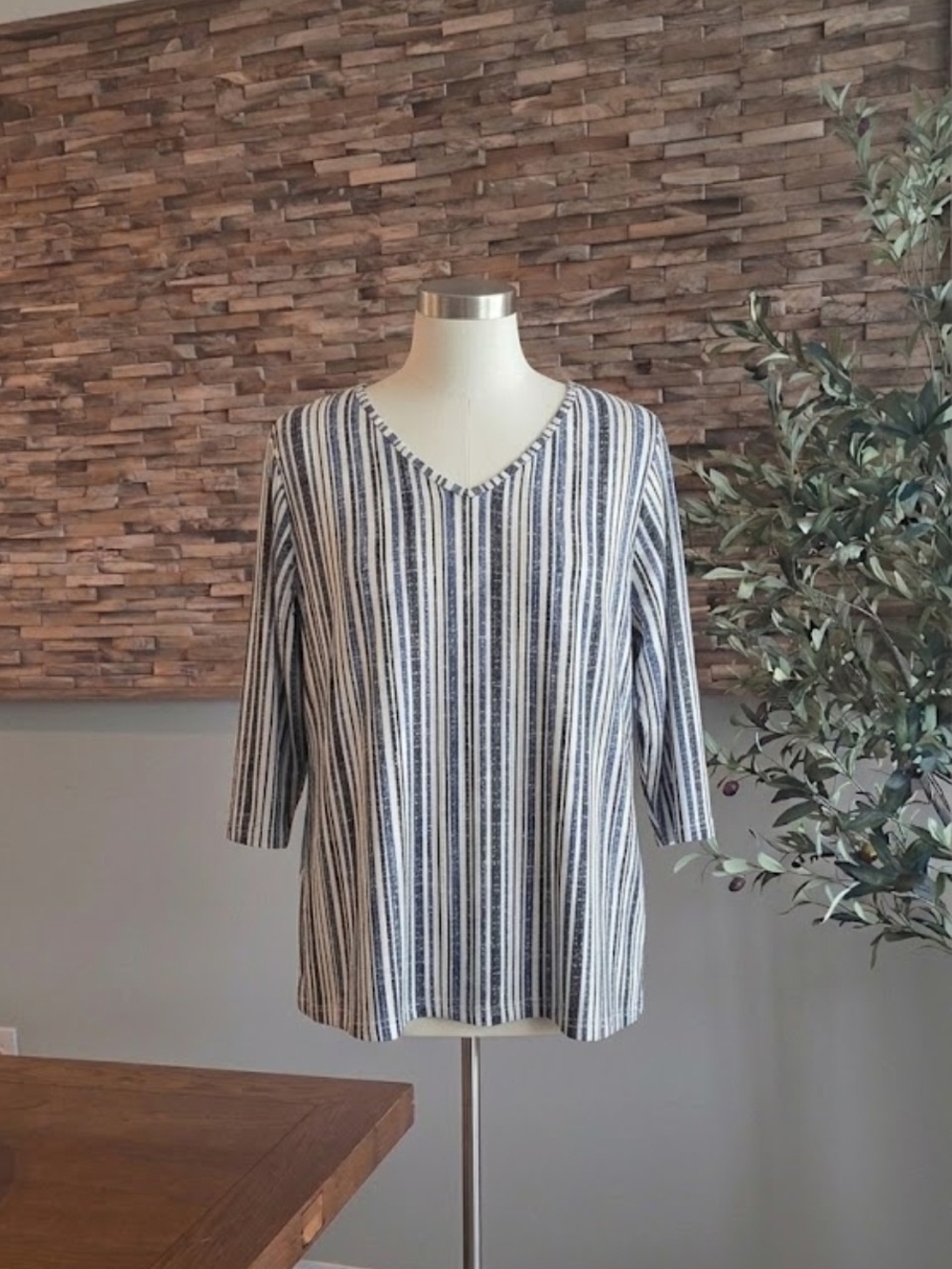 Striped V-Neck Women’s Top in Navy and White